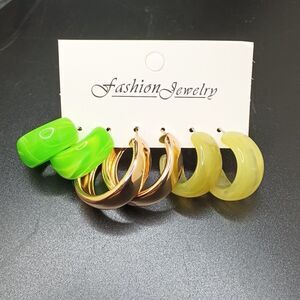GREEN gold white chunky hoop earrings